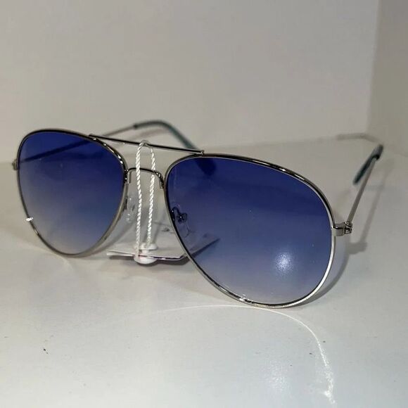 SILVER AVIATOR STYLE METAL FRAME SUNGLASSES SHADES 100% UV PROTECTIVE LENS Ombré - Picture 1 of 7